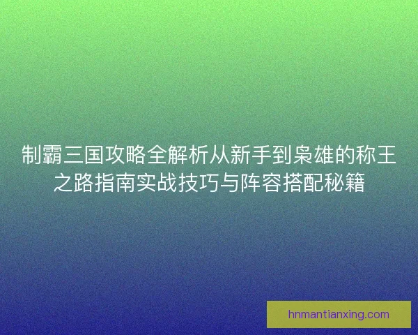 制霸三国攻略全解析从新手到枭雄的称王之路指南实战技巧与阵容搭配秘籍